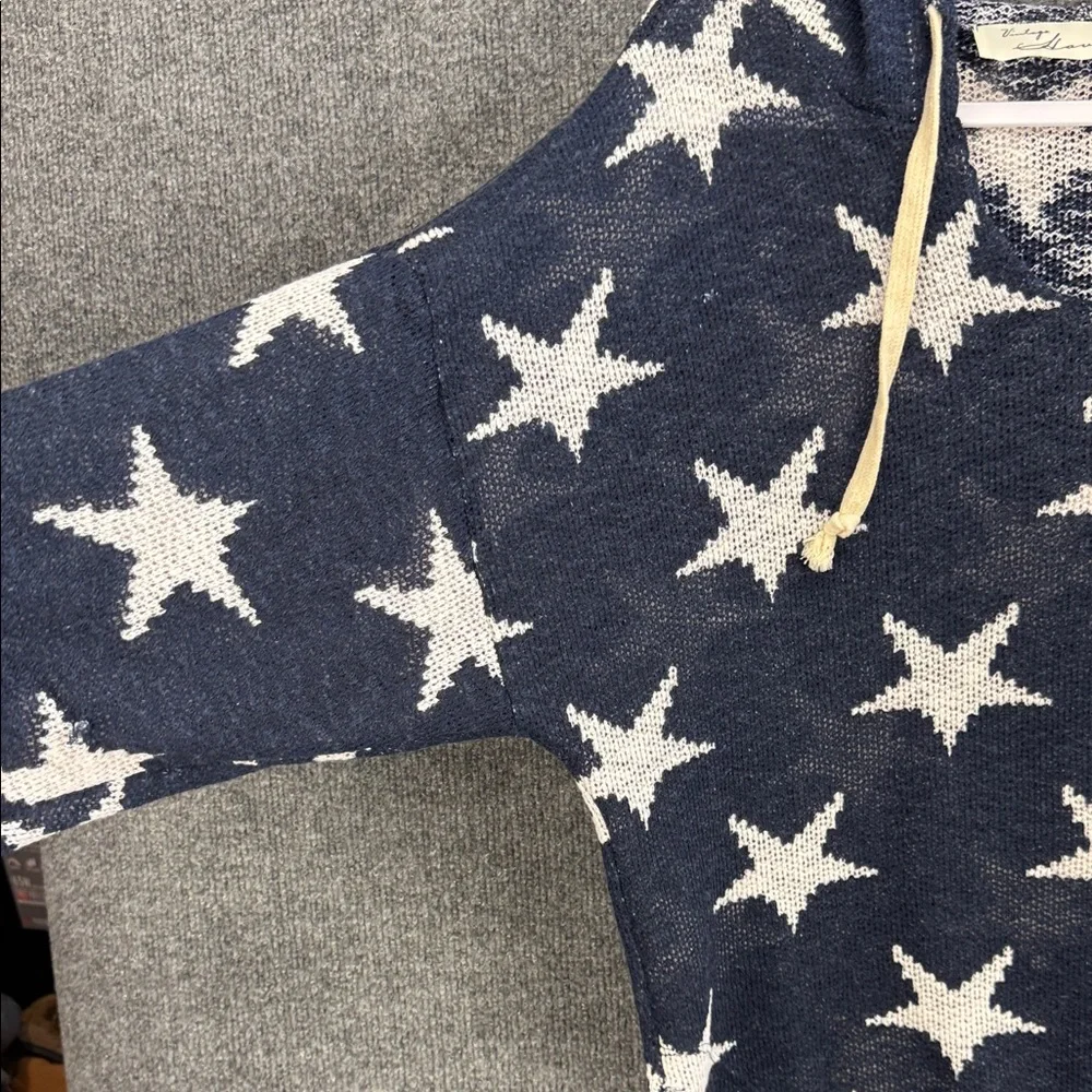 Vintage Havana Star Sheer Hooded Knit Pullover - Navy & Cream Small - Picture 13 of 14